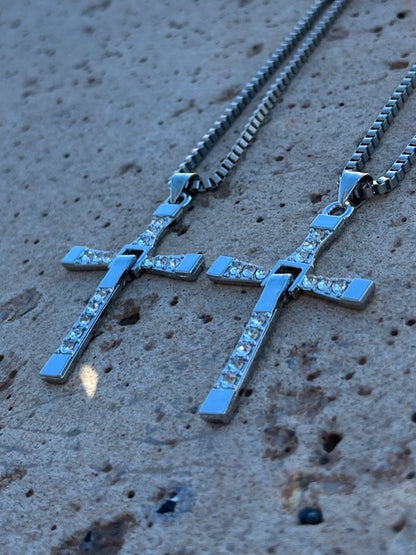 Cross necklace with inlaid stones