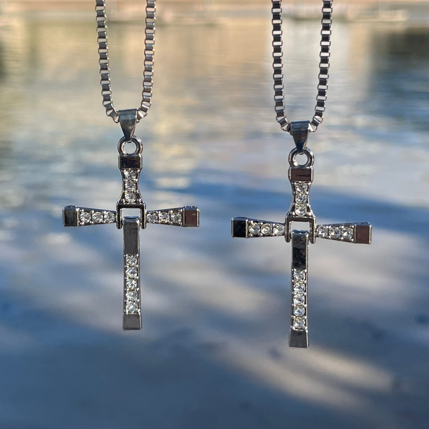 Cross necklace with inlaid stones