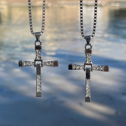 Cross necklace with inlaid stones